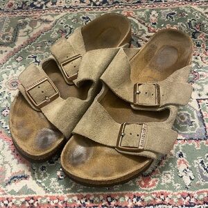 Birkenstock Taupe Suede Slip-On Sandals